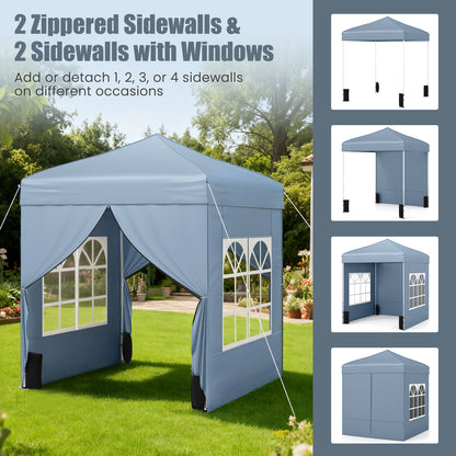 6.5 x 6.5 FT Pop up Canopy Tent with 4 Sidewalls and Wheeled Bag-Grey, Gray Canopies at Gallery Canada