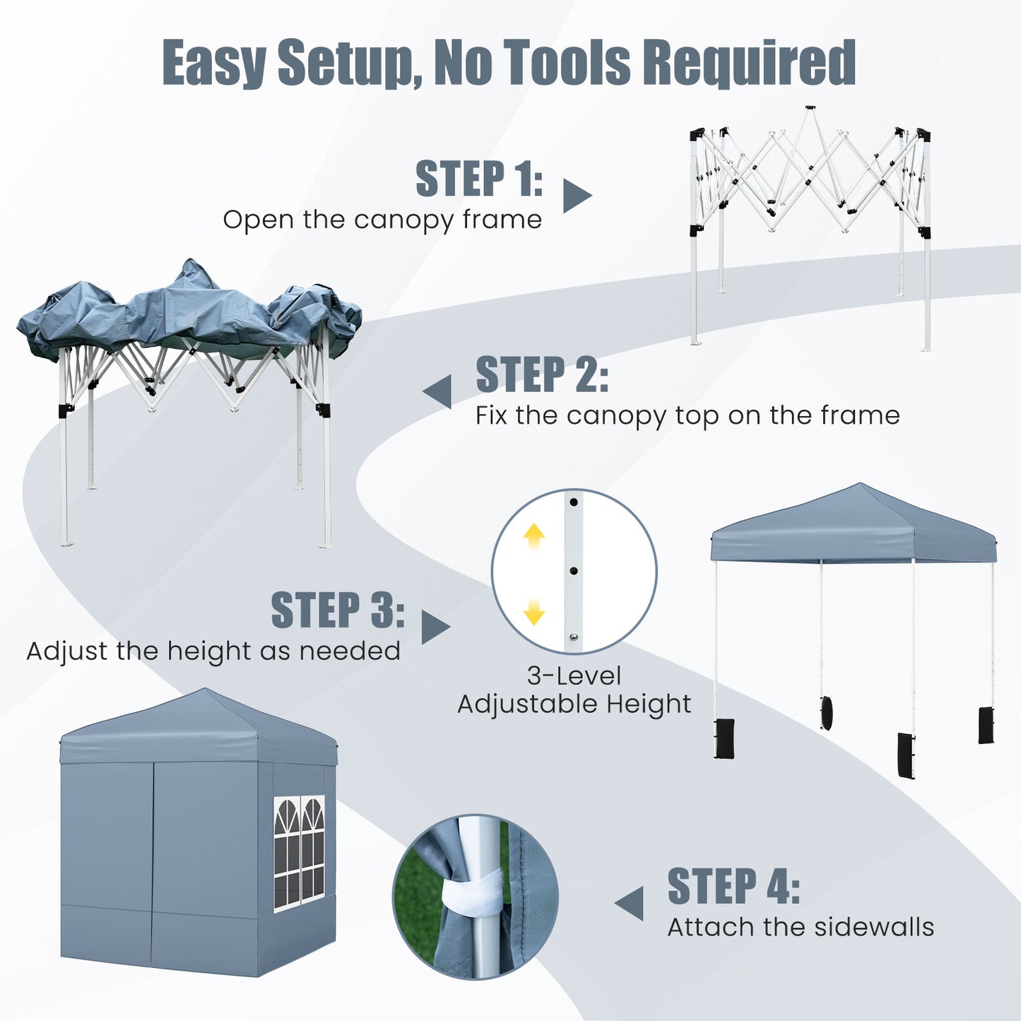 6.5 x 6.5 FT Pop up Canopy Tent with 4 Sidewalls and Wheeled Bag-Grey, Gray Canopies at Gallery Canada