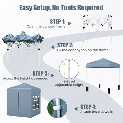 6.5 x 6.5 FT Pop up Canopy Tent with 4 Sidewalls and Wheeled Bag-Grey, Gray Canopies at Gallery Canada