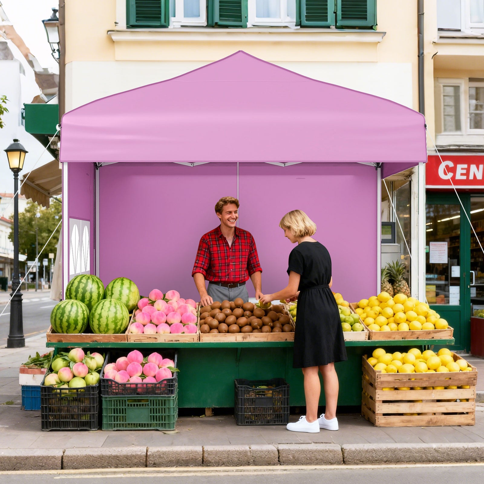 6.5 x 6.5 FT Pop up Canopy Tent with 4 Sidewalls and Wheeled Bag, Pink Canopies at Gallery Canada