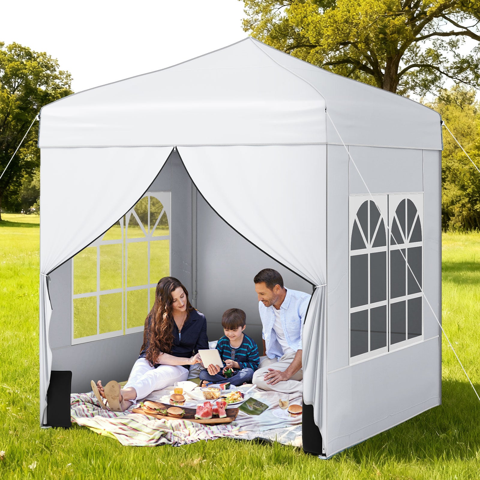 6.5 x 6.5 FT Pop up Canopy Tent with 4 Sidewalls and Wheeled Bag-white, White Canopies at Gallery Canada