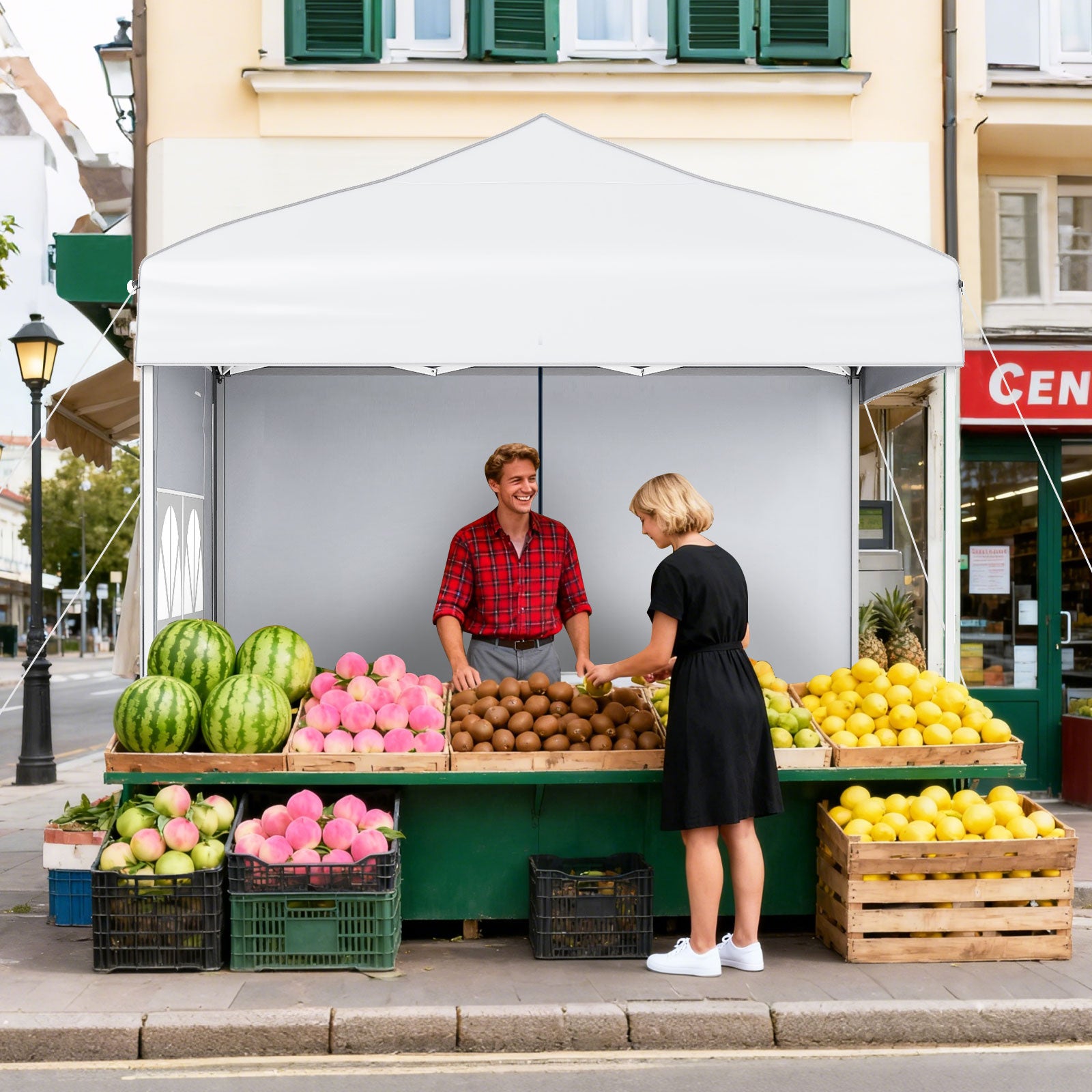 6.5 x 6.5 FT Pop up Canopy Tent with 4 Sidewalls and Wheeled Bag-white, White Canopies at Gallery Canada