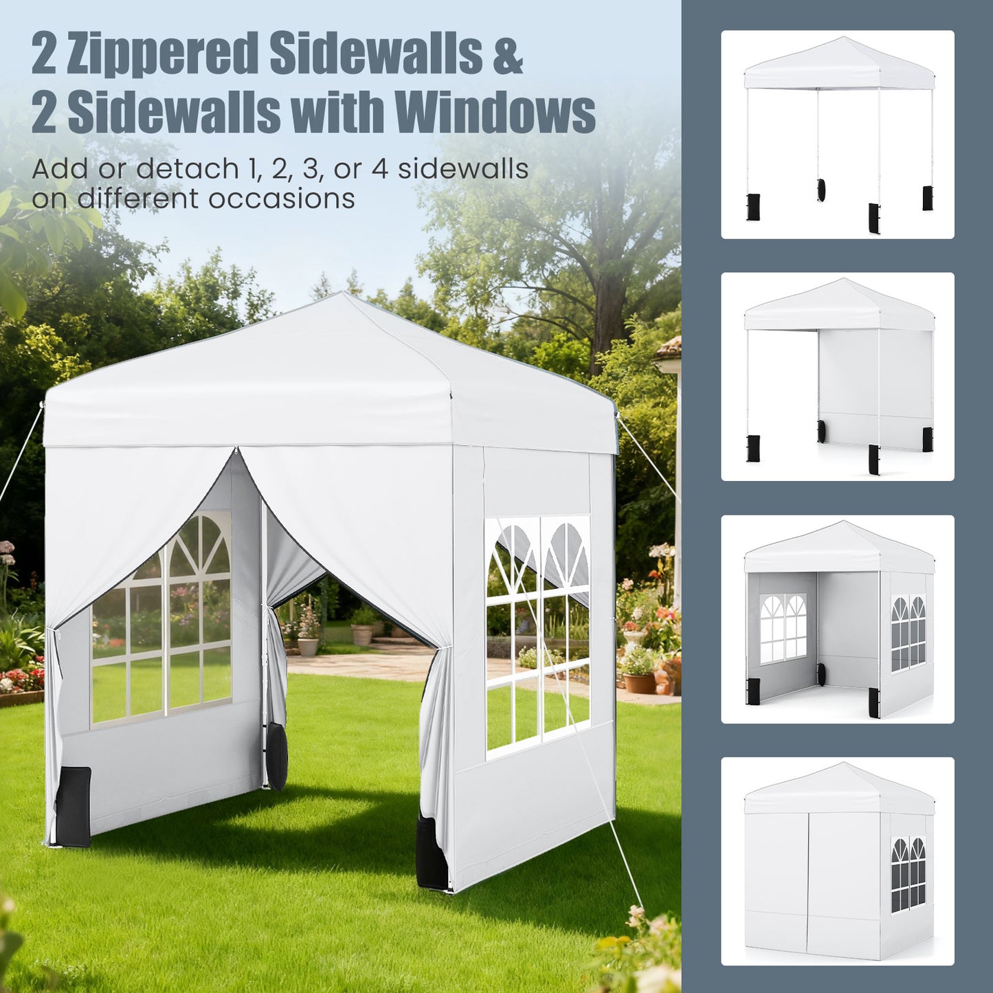6.5 x 6.5 FT Pop up Canopy Tent with 4 Sidewalls and Wheeled Bag-white, White Canopies at Gallery Canada