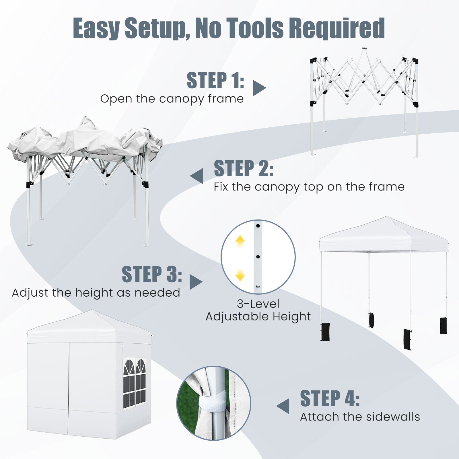 6.5 x 6.5 FT Pop up Canopy Tent with 4 Sidewalls and Wheeled Bag-white, White Canopies at Gallery Canada