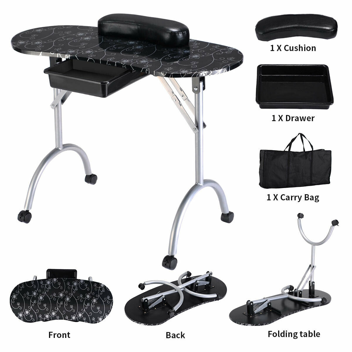 Manicure Nail Table Portable Station Desk Spa Beauty Salon Equipment 2 Color, Black Nail Care at Gallery Canada