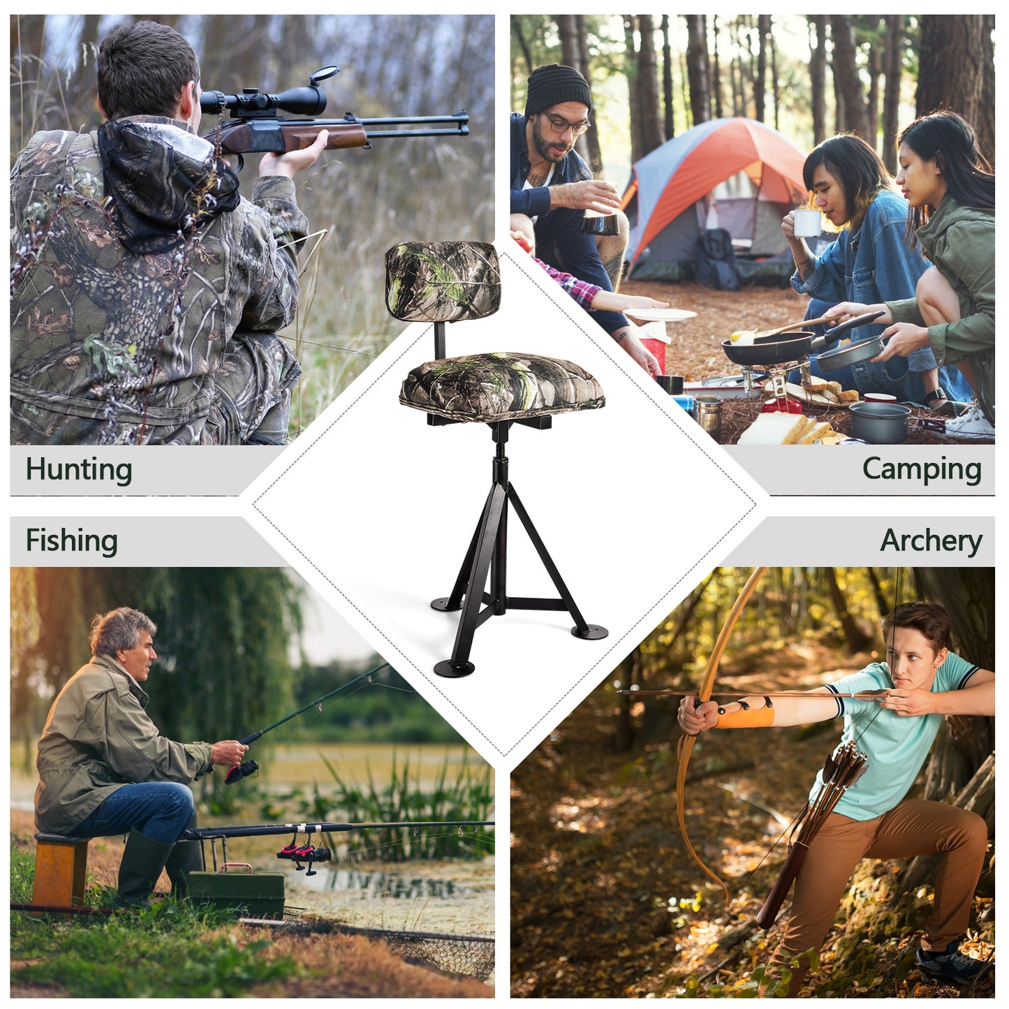 Swivel Hunting Chair Tripod Blind Stool with Detachable Backrest , Multicolor Camping Furniture at Gallery Canada