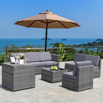 8 Pieces Wicker Rattan Dining Set, With Storage Table, Gray Outdoor Sectionals at Gallery Canada