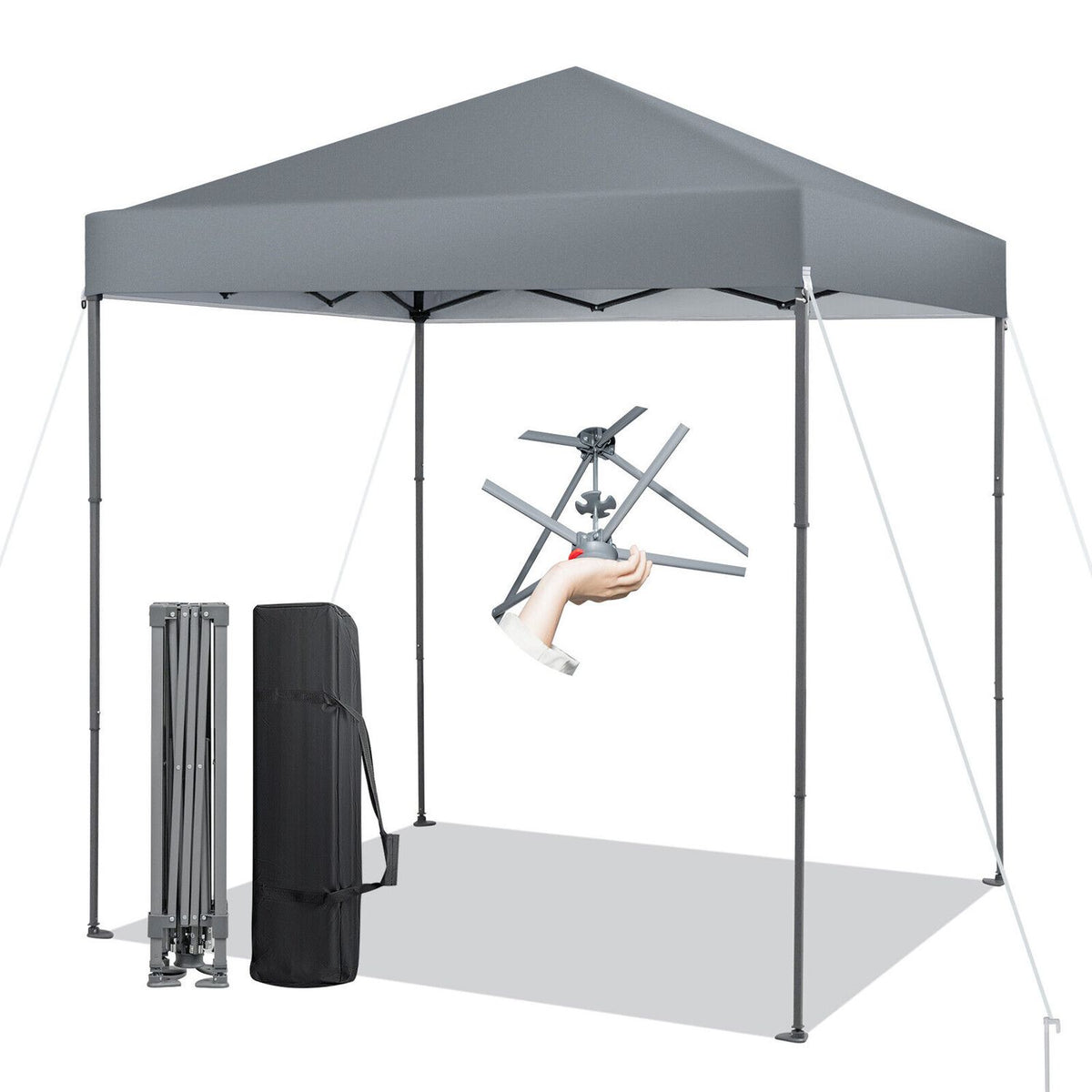 Tente parapluie extérieure pliable de 6,6 x 6,6 pieds, UPF 50+, gris