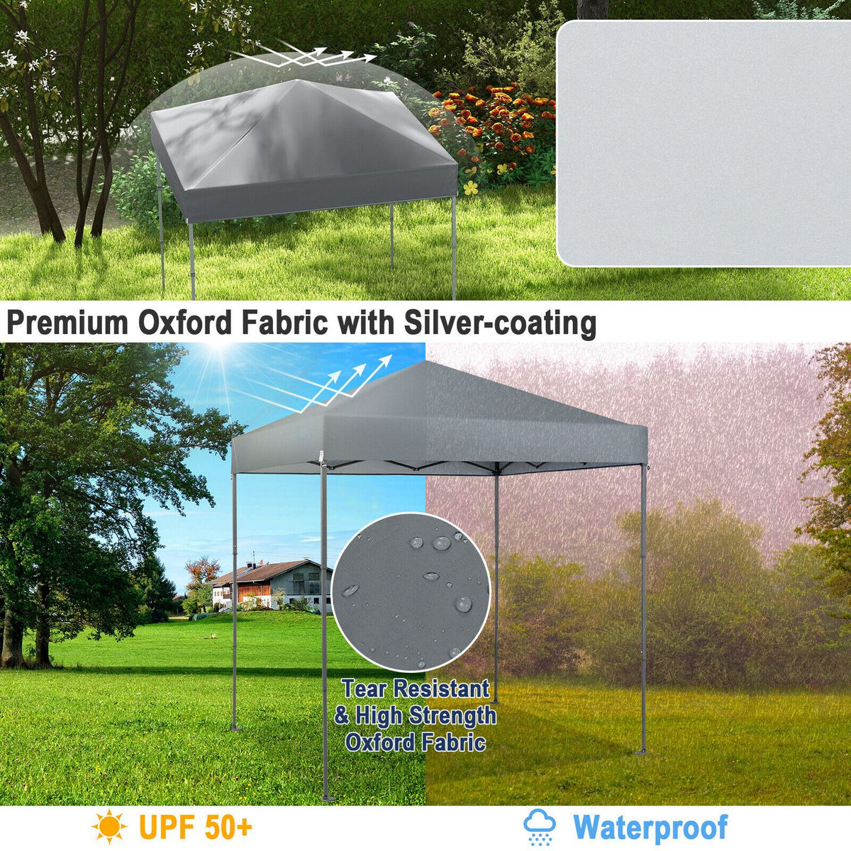 Tente parapluie extérieure pliable de 6,6 x 6,6 pieds, UPF 50+, gris