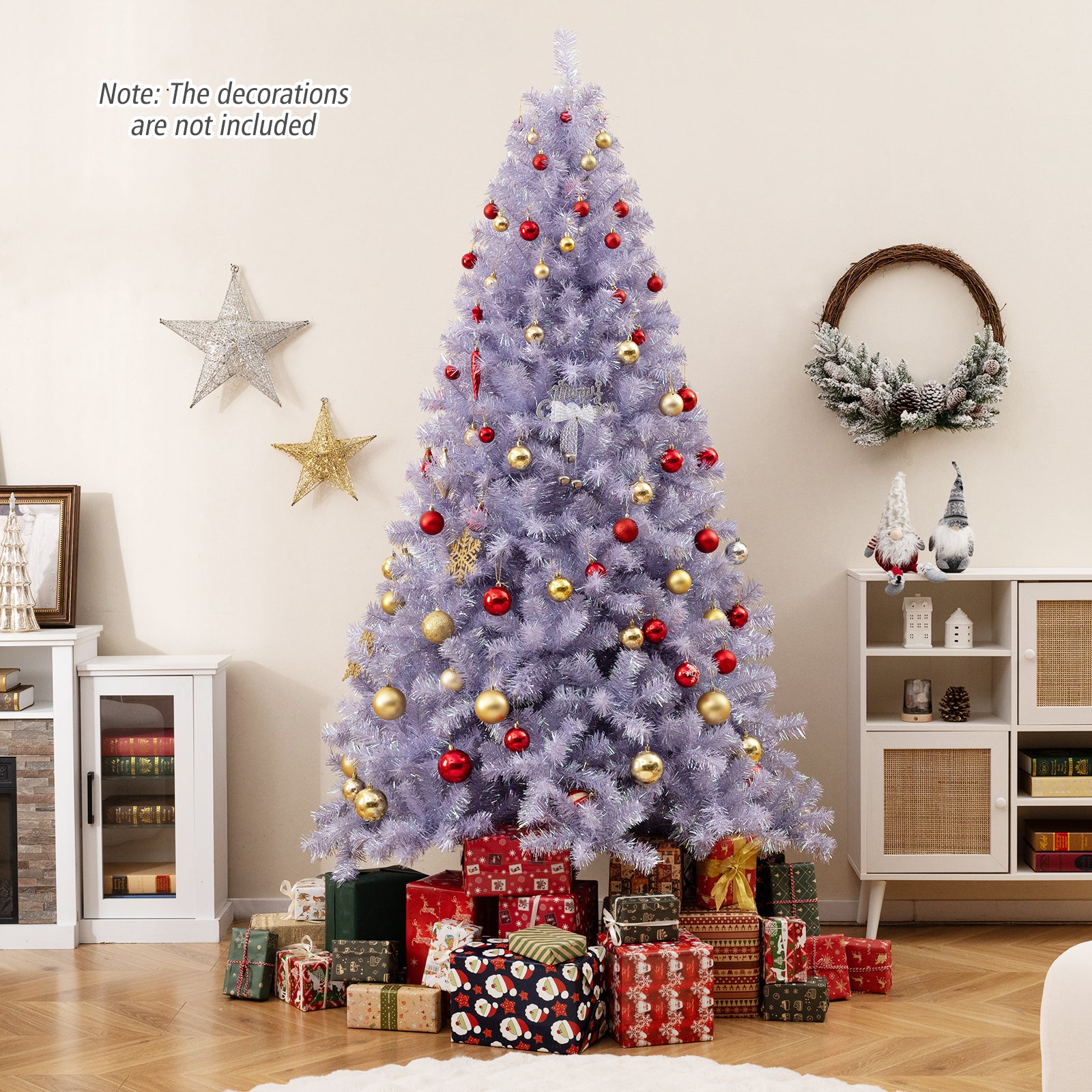 6/7.5 FT Pre-Lit Tinsel Christmas Tree Artificial Xmas Tree-M, Green Christmas Tree at Gallery Canada