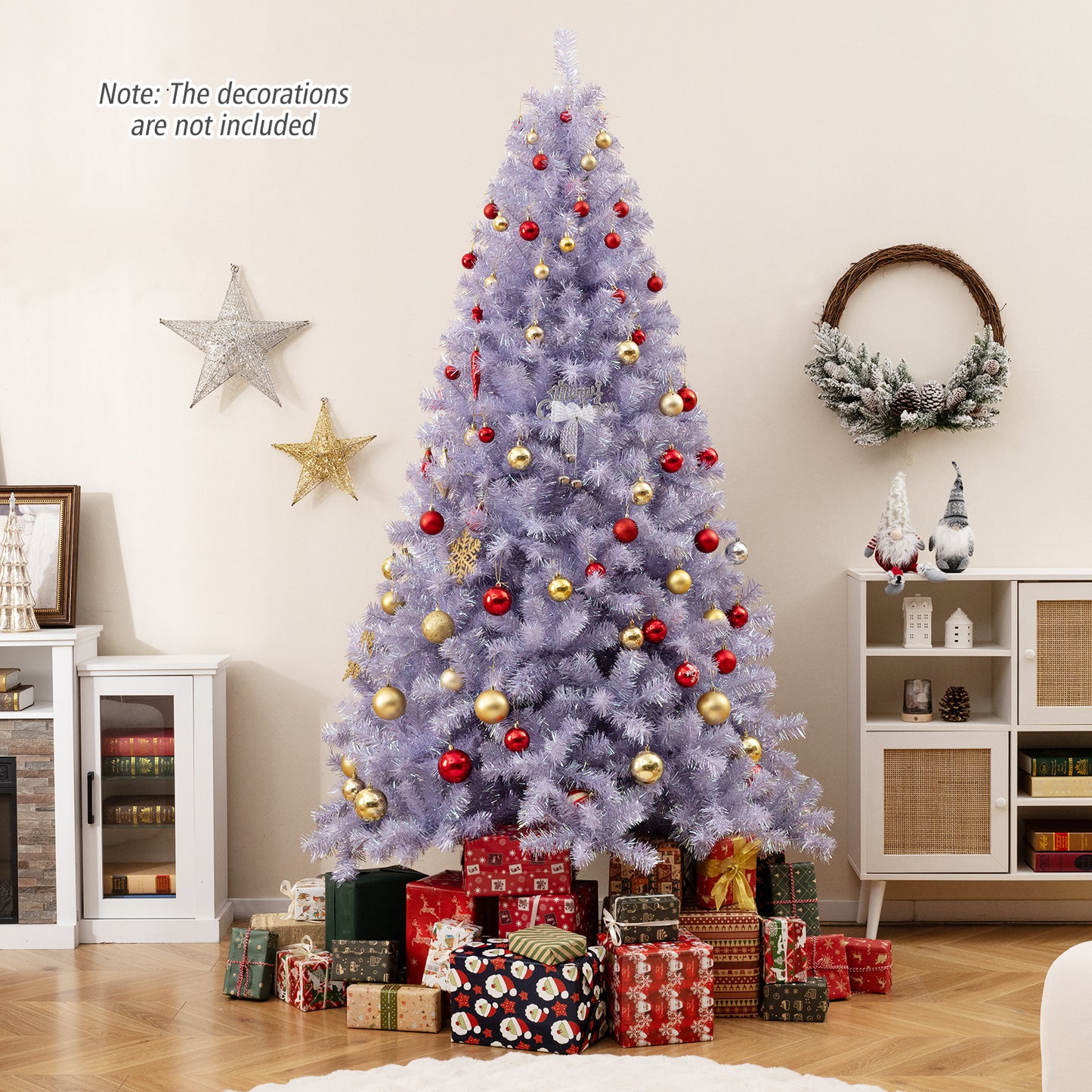 6/7.5 FT Pre-Lit Tinsel Christmas Tree Artificial Xmas Tree-M, Green Christmas Tree at Gallery Canada