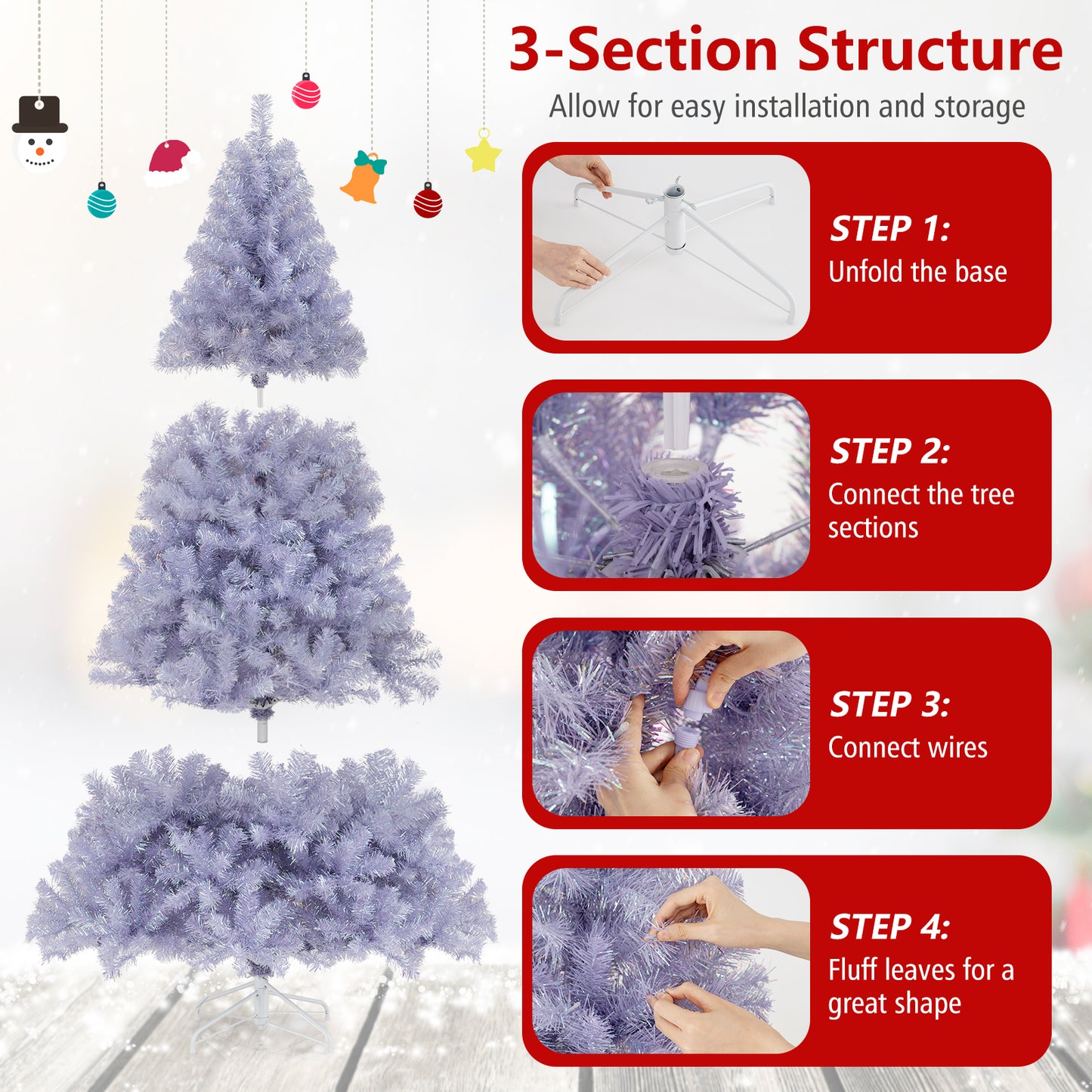 6/7.5 FT Pre-Lit Tinsel Christmas Tree Artificial Xmas Tree-M, Green Christmas Tree at Gallery Canada