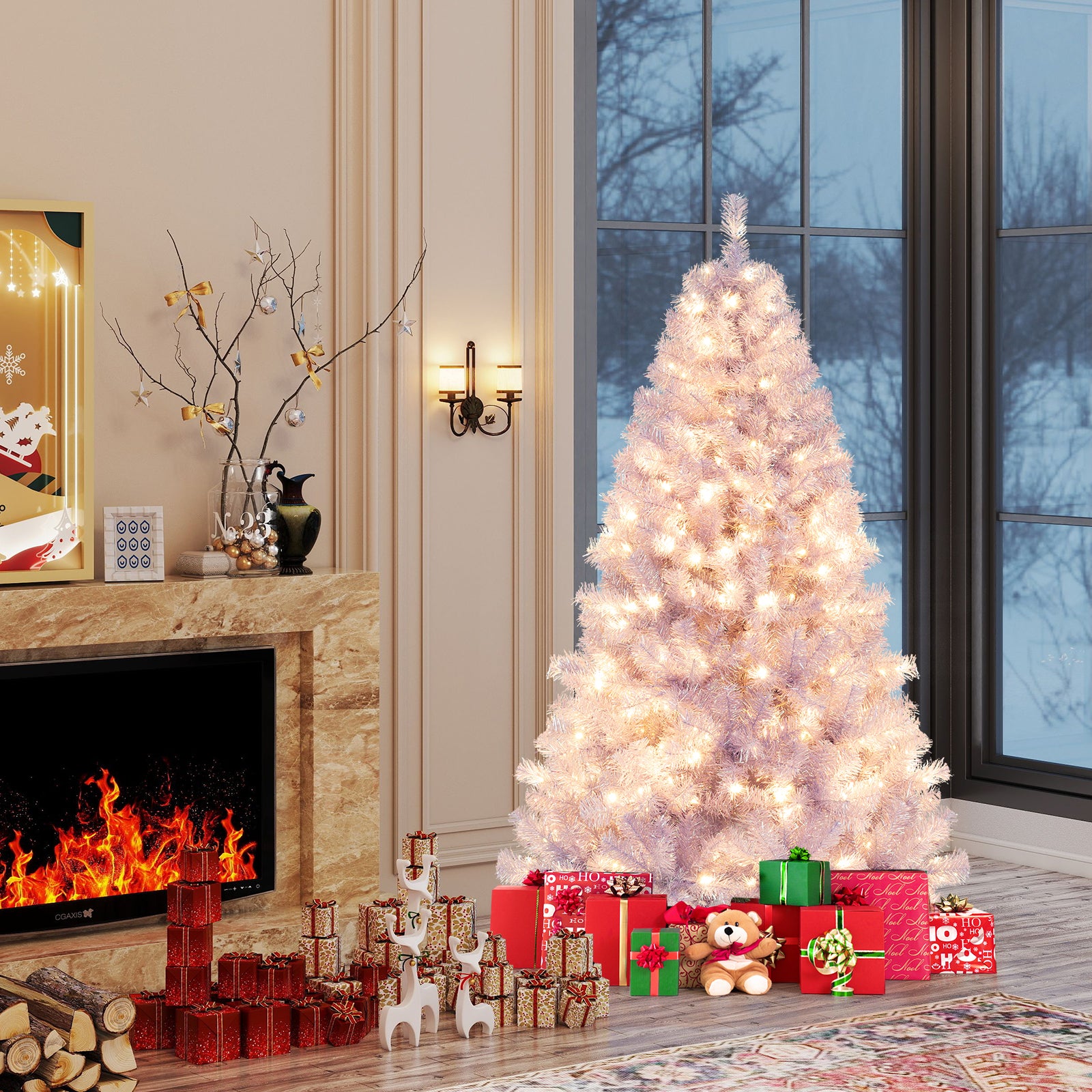 6/7.5 FT Pre-Lit Tinsel Christmas Tree Artificial Xmas Tree-S, Purple Christmas Tree at Gallery Canada