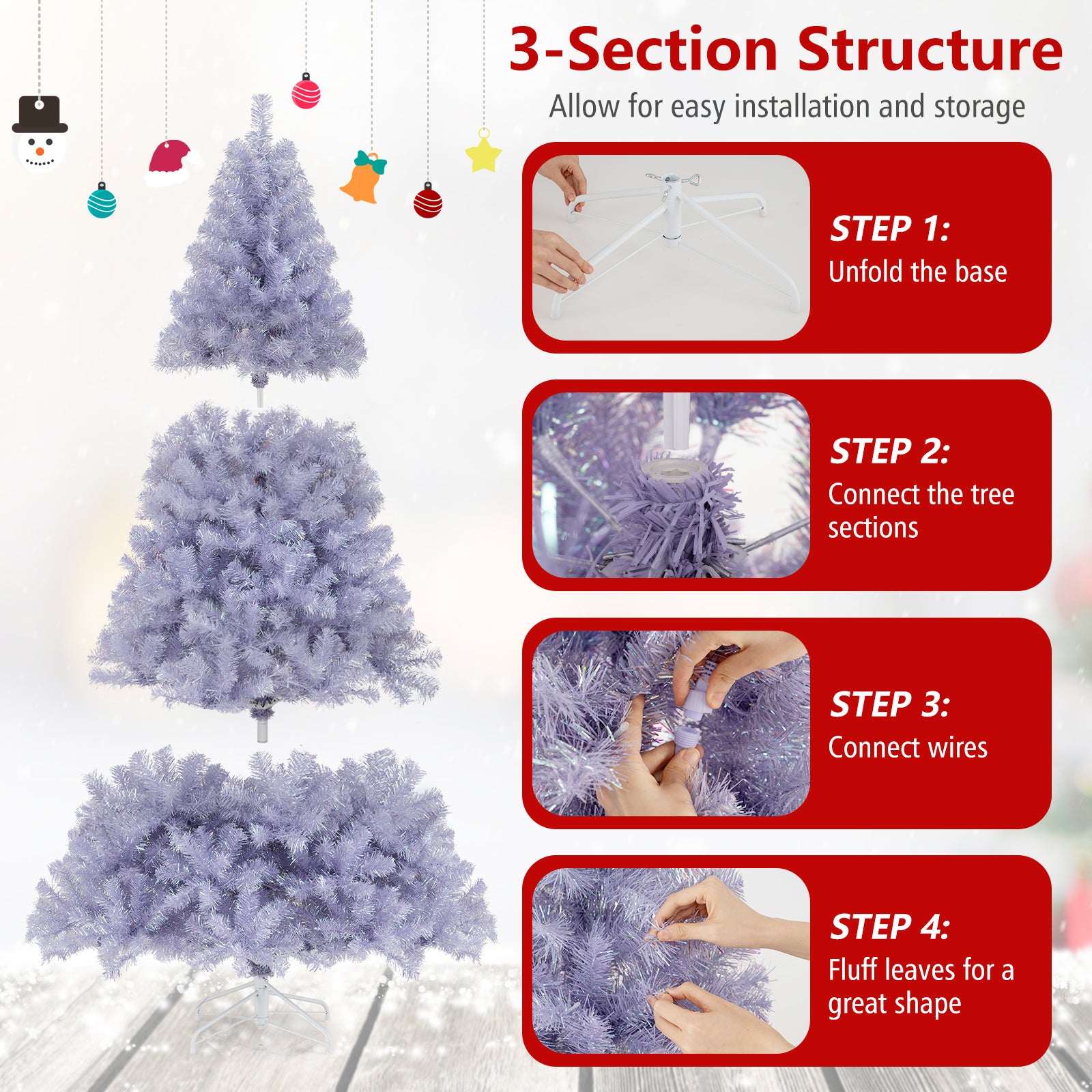 6/7.5 FT Pre-Lit Tinsel Christmas Tree Artificial Xmas Tree-S, Purple Christmas Tree at Gallery Canada