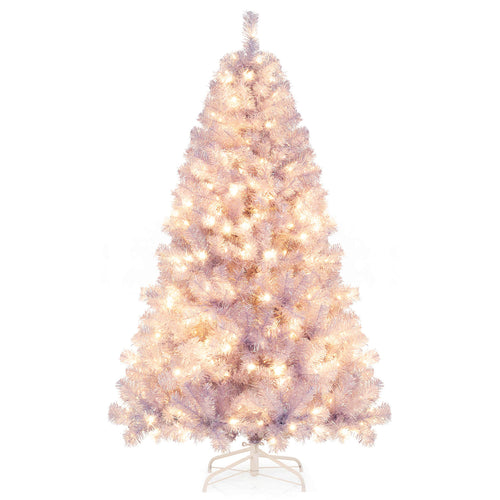 6/7.5 FT Pre-Lit Tinsel Artificial Christmas Tree, Purple