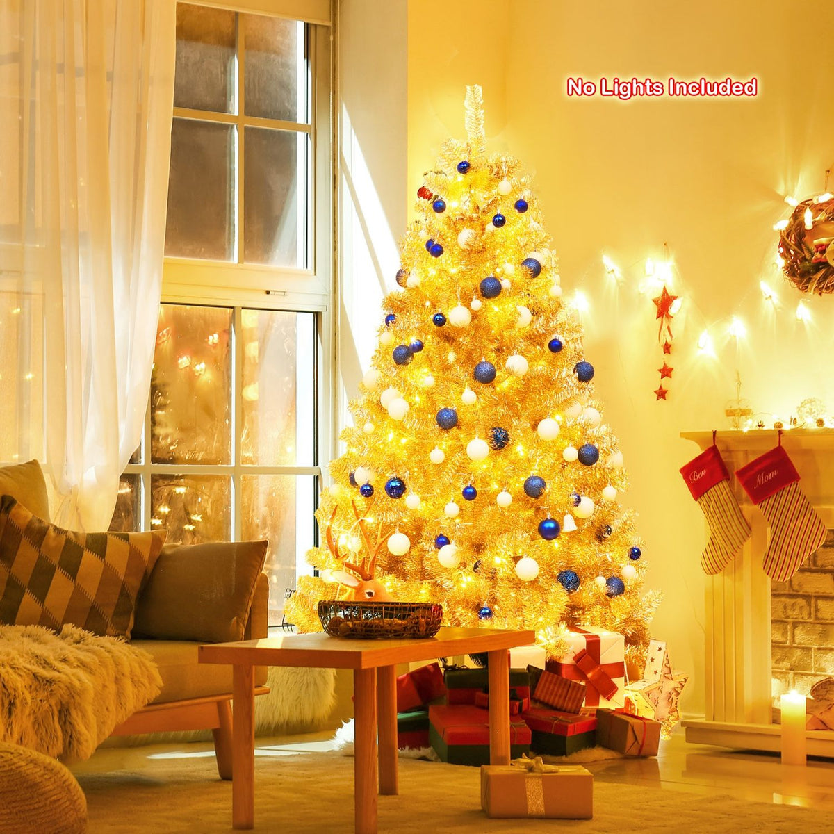 6 ft Artificial Tinsel Christmas Tree, Hinged, Foldable Stand, Gold Christmas Tree at Gallery Canada