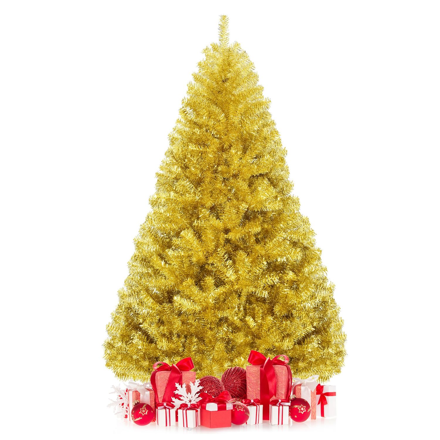 6 ft Artificial Tinsel Christmas Tree, Hinged, Foldable Stand, Gold Christmas Tree at Gallery Canada