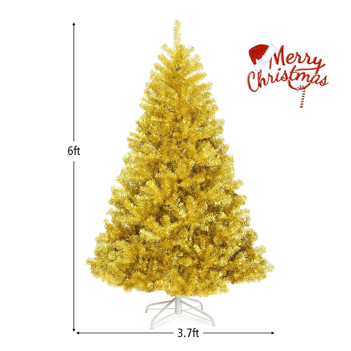 6 ft Artificial Tinsel Christmas Tree, Hinged, Foldable Stand, Gold Christmas Tree at Gallery Canada
