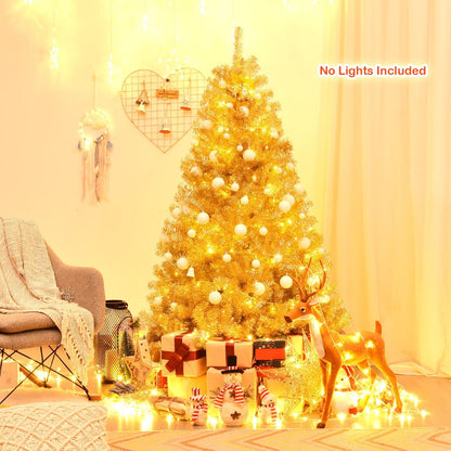 6 ft Artificial Tinsel Christmas Tree, Hinged, Foldable Stand, Gold Christmas Tree at Gallery Canada