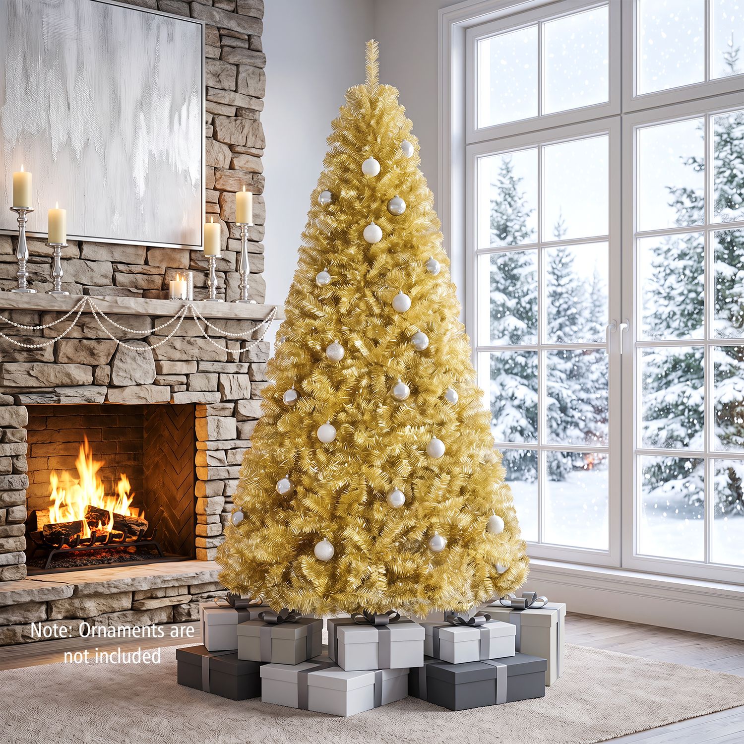 7.5 ft Artificial Tinsel Christmas Tree, Foldable Stand, Gold Christmas Tree at Gallery Canada