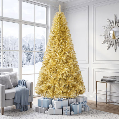 7.5 ft Artificial Tinsel Christmas Tree, Foldable Stand, Gold Christmas Tree at Gallery Canada