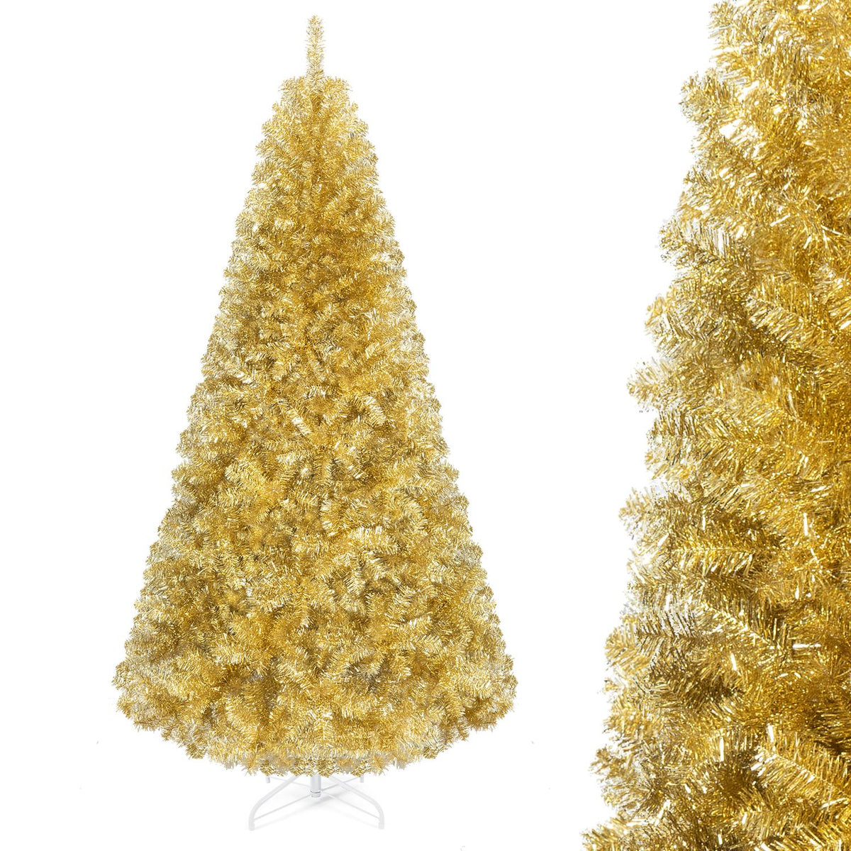 7.5 ft Artificial Tinsel Christmas Tree, Foldable Stand, Gold Christmas Tree Gold at Gallery Canada