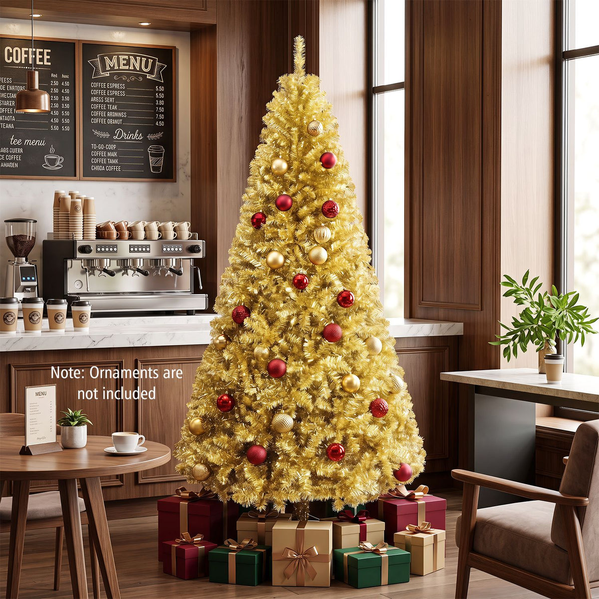 7.5 ft Artificial Tinsel Christmas Tree, Foldable Stand, Gold Christmas Tree at Gallery Canada