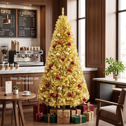 7.5 ft Artificial Tinsel Christmas Tree, Foldable Stand, Gold Christmas Tree at Gallery Canada