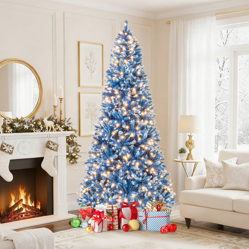6/7/8/9 FT Artificial Christmas Tree with 767 Snowy Branch Tips-8 FT, Blue