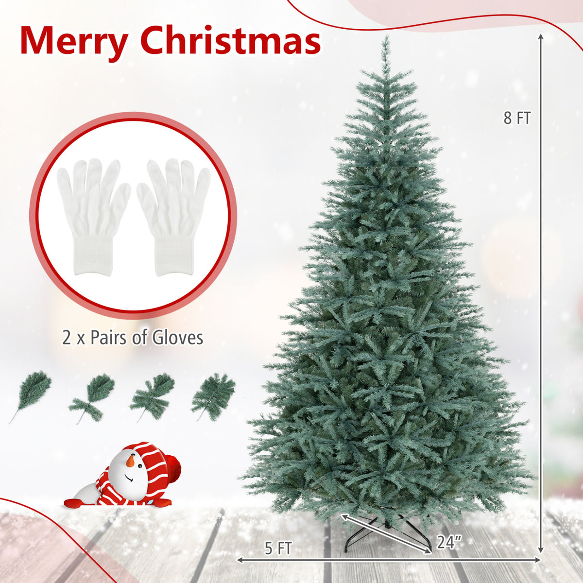 8 Ft Artificial Spruce Christmas Tree with 1765 Tips, Blue & Green