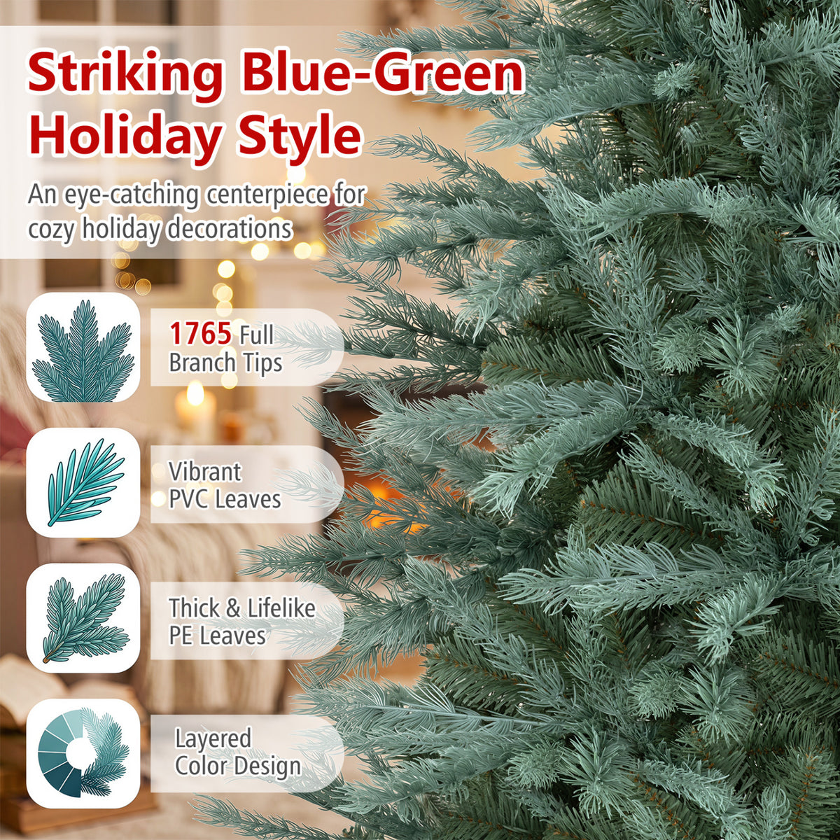 8 Ft Artificial Spruce Christmas Tree with 1765 Tips, Blue & Green