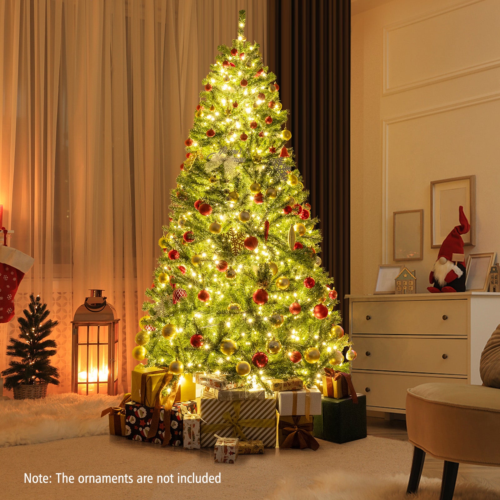 6/7/8 FT Pre-Lit Artificial Christmas Tree with Remote Control and LED Lights-7ft, Green Christmas Tree at Gallery Canada