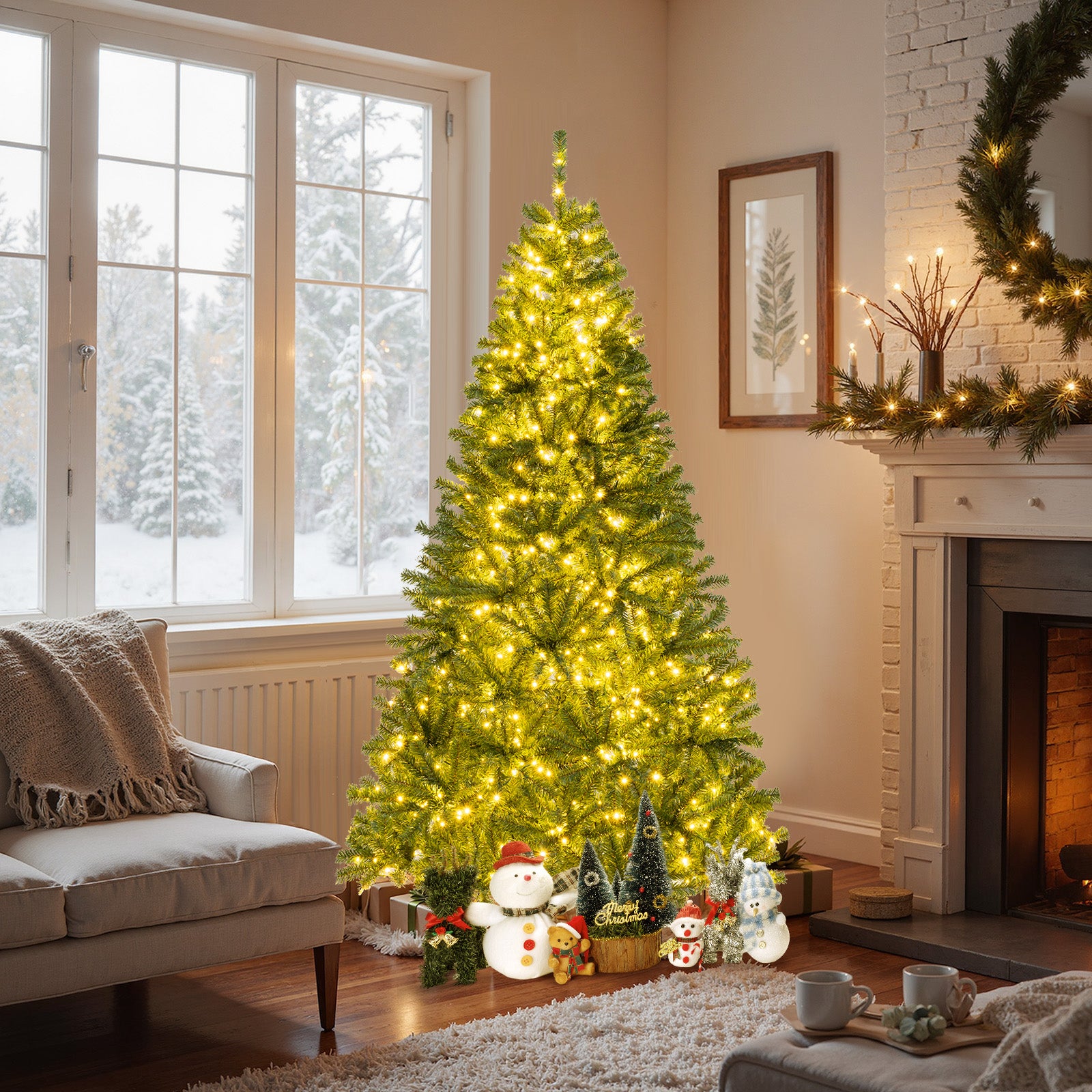 6/7/8 FT Pre-Lit Artificial Christmas Tree with Remote Control and LED Lights-7ft, Green Christmas Tree at Gallery Canada