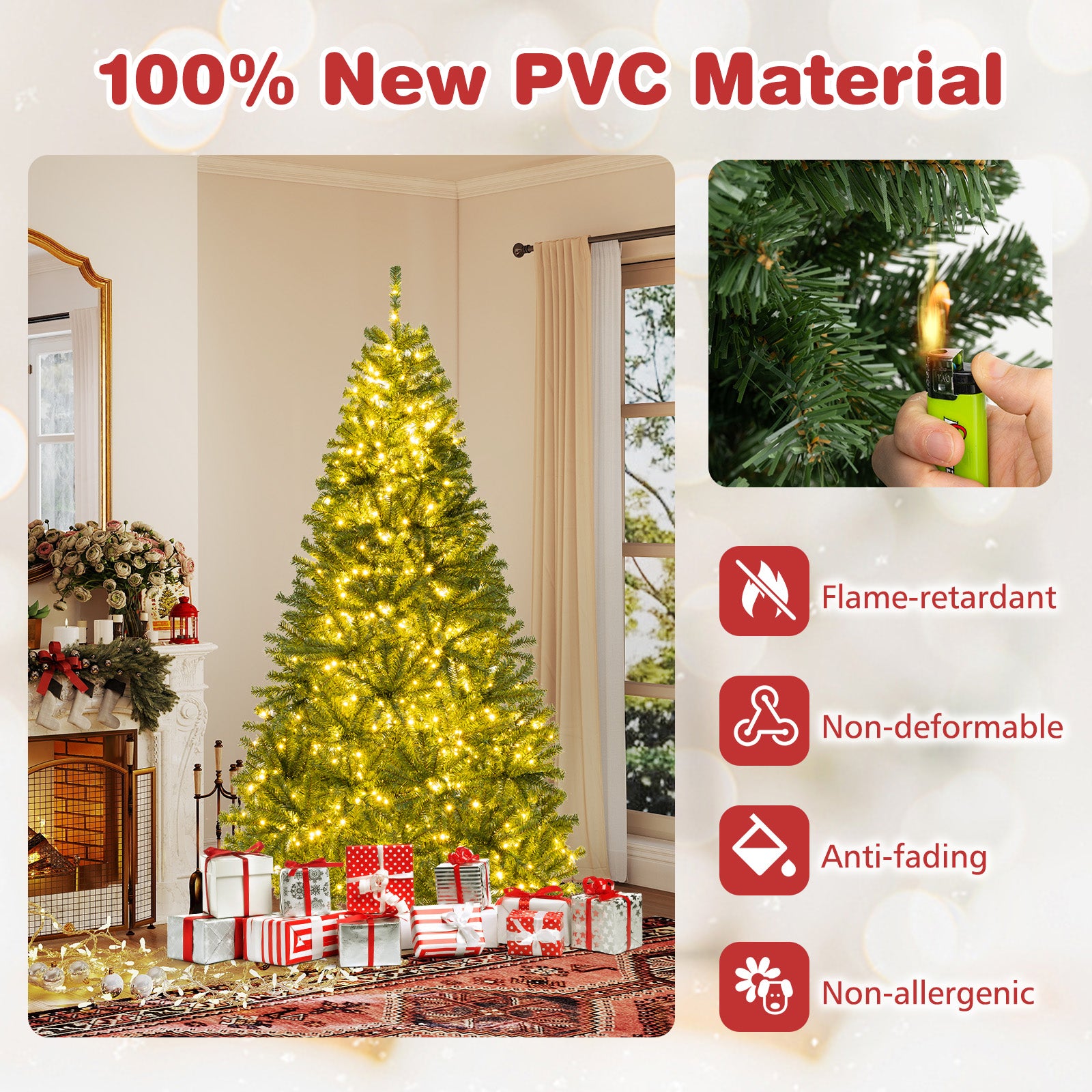 6/7/8 FT Pre-Lit Artificial Christmas Tree with Remote Control and LED Lights-7ft, Green Christmas Tree at Gallery Canada