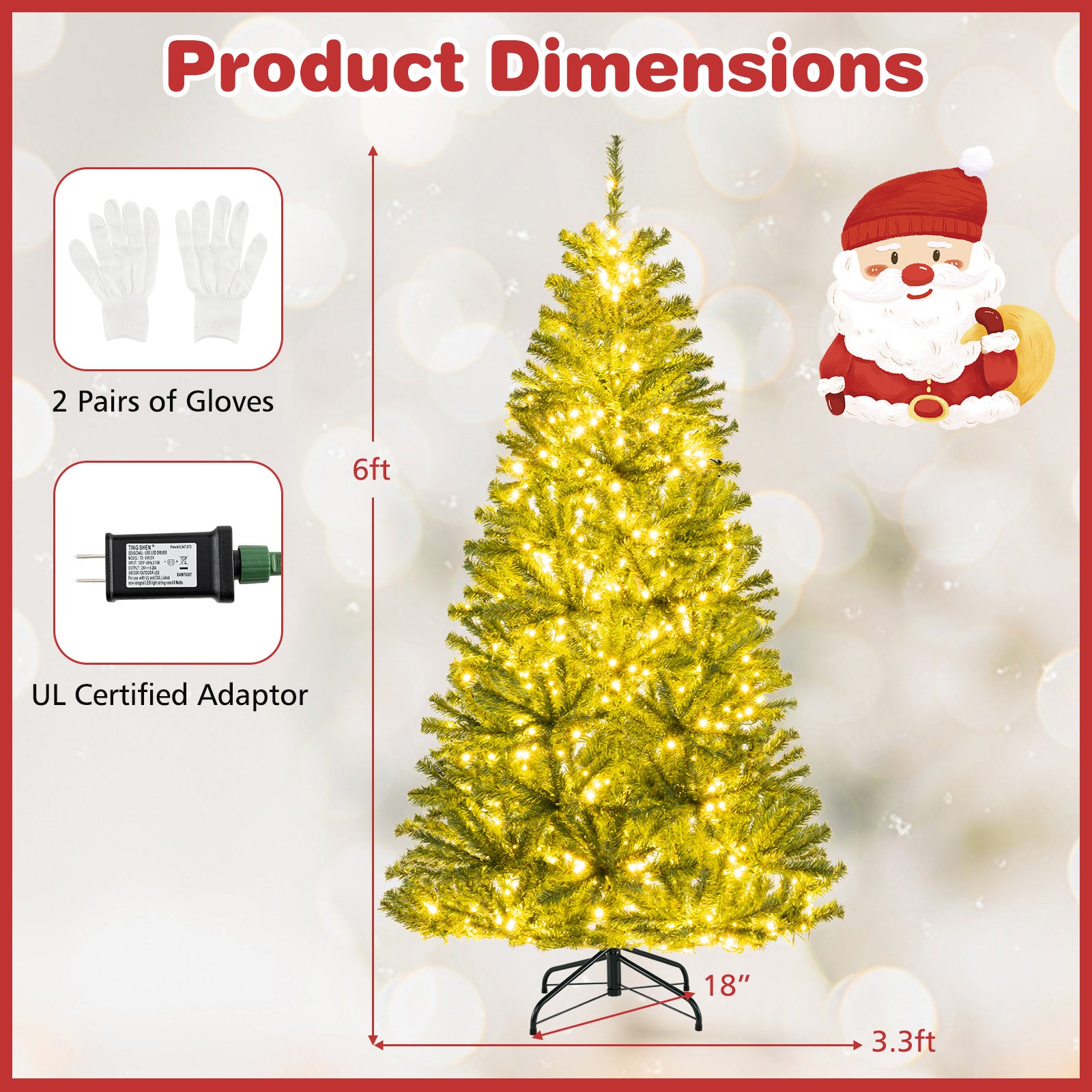 6/7/8 FT Pre-Lit Artificial Christmas Tree with Remote Control and LED Lights-S, Green Christmas Tree at Gallery Canada