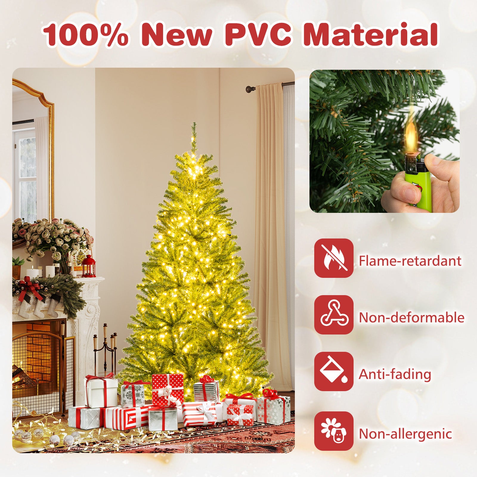 6/7/8 FT Pre-Lit Artificial Christmas Tree with Remote Control and LED Lights-S, Green Christmas Tree at Gallery Canada