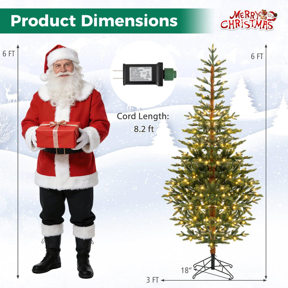 6/7/8 FT Pre-Lit Artificial Christmas Tree with 250/290/330 Warm White LED Lights-6 FT, Green