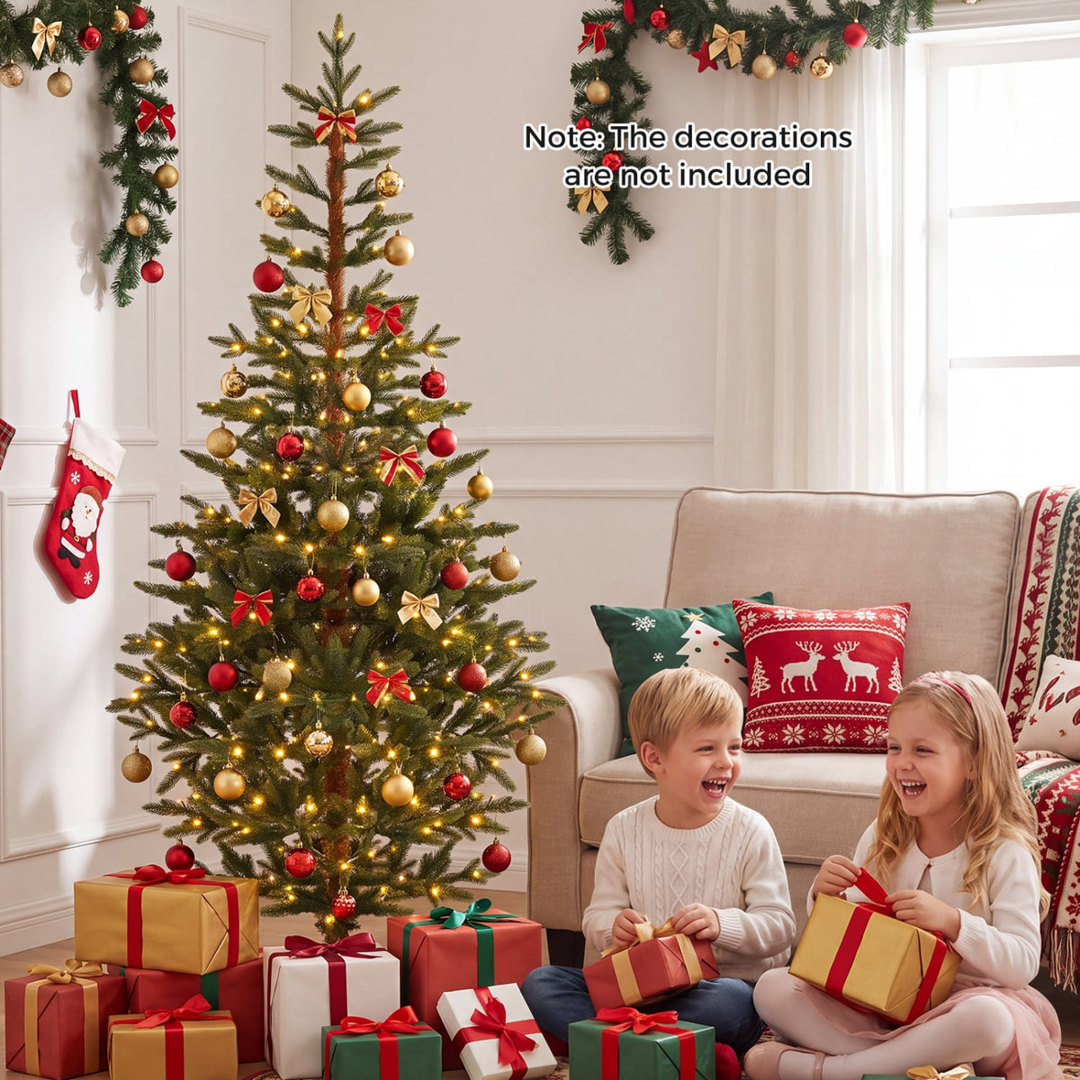 6/7/8 FT Pre-Lit Artificial Christmas Tree with 250/290/330 Warm White LED Lights-6 FT, Green