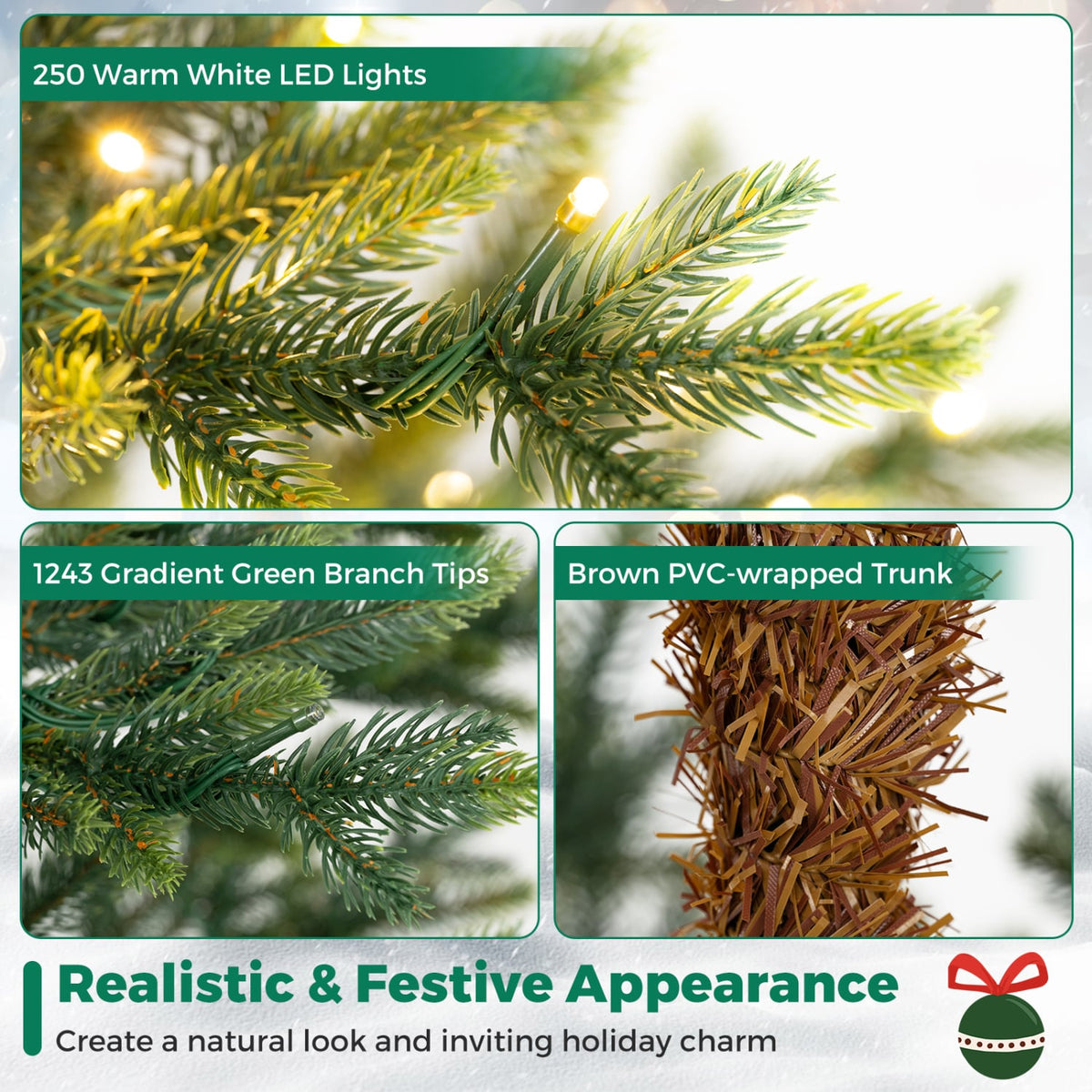 6/7/8 FT Pre-Lit Artificial Christmas Tree with 250/290/330 Warm White LED Lights-6 FT, Green