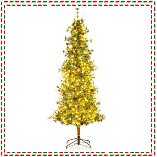 8ft Artificial Christmas Tree, Pre-lit With Warm White LED Lights, Green