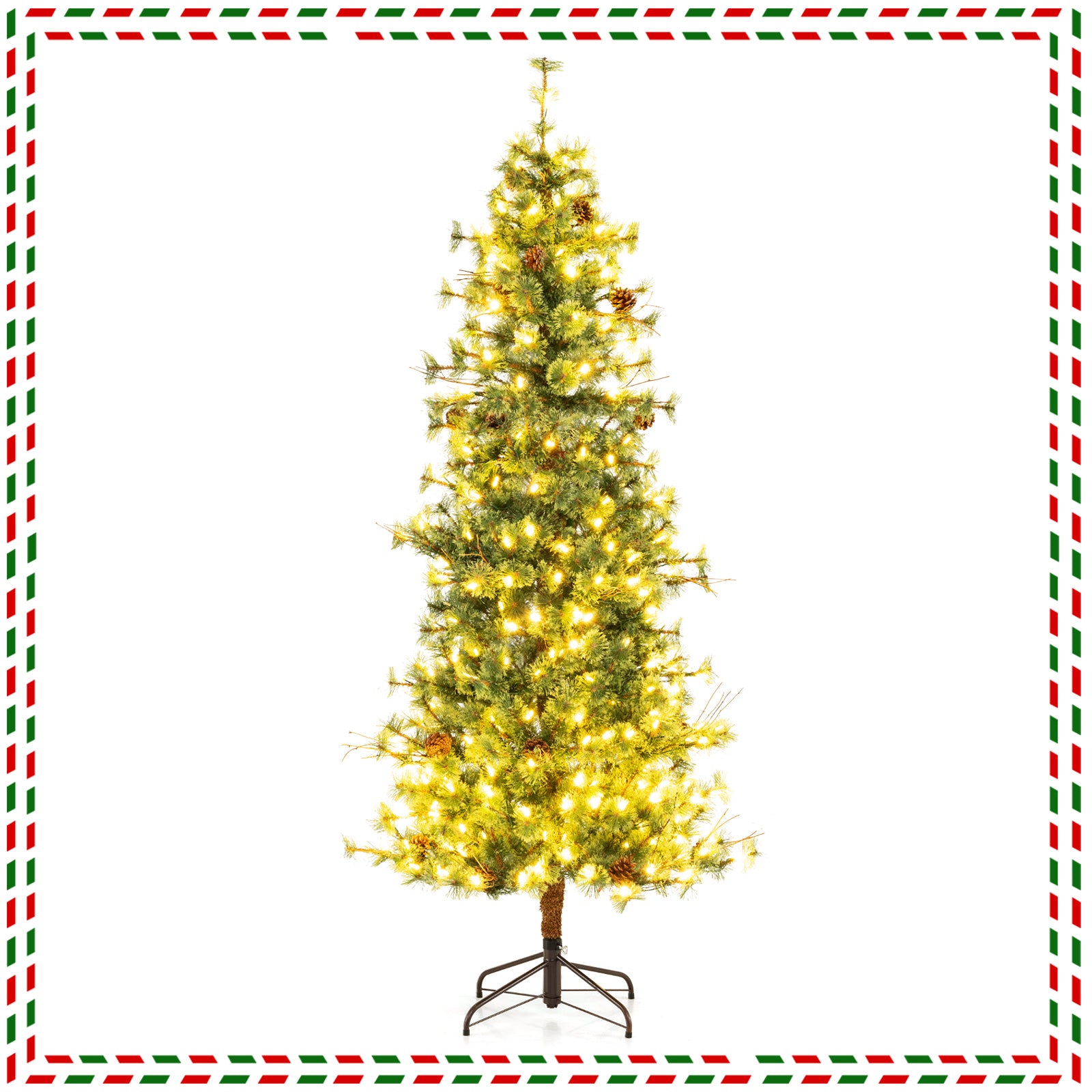 7ft Pre-lit Artificial Christmas Tree With Warm White LED Lights, Green Christmas Tree Green at Gallery Canada