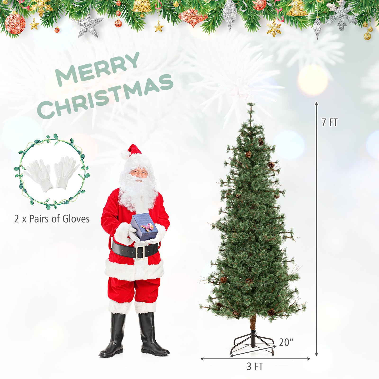 7ft Pre-lit Artificial Christmas Tree With Warm White LED Lights, Green Christmas Tree at Gallery Canada