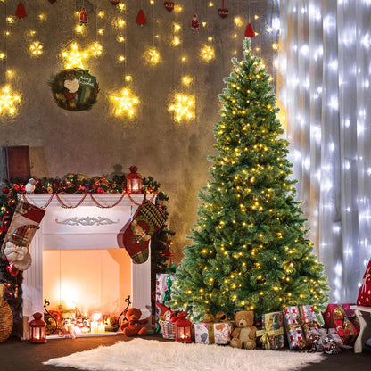 7 Ft Hinged Christmas Tree, PVC Branch Tips, Warm White LED Lights, Green Christmas Tree at Gallery Canada