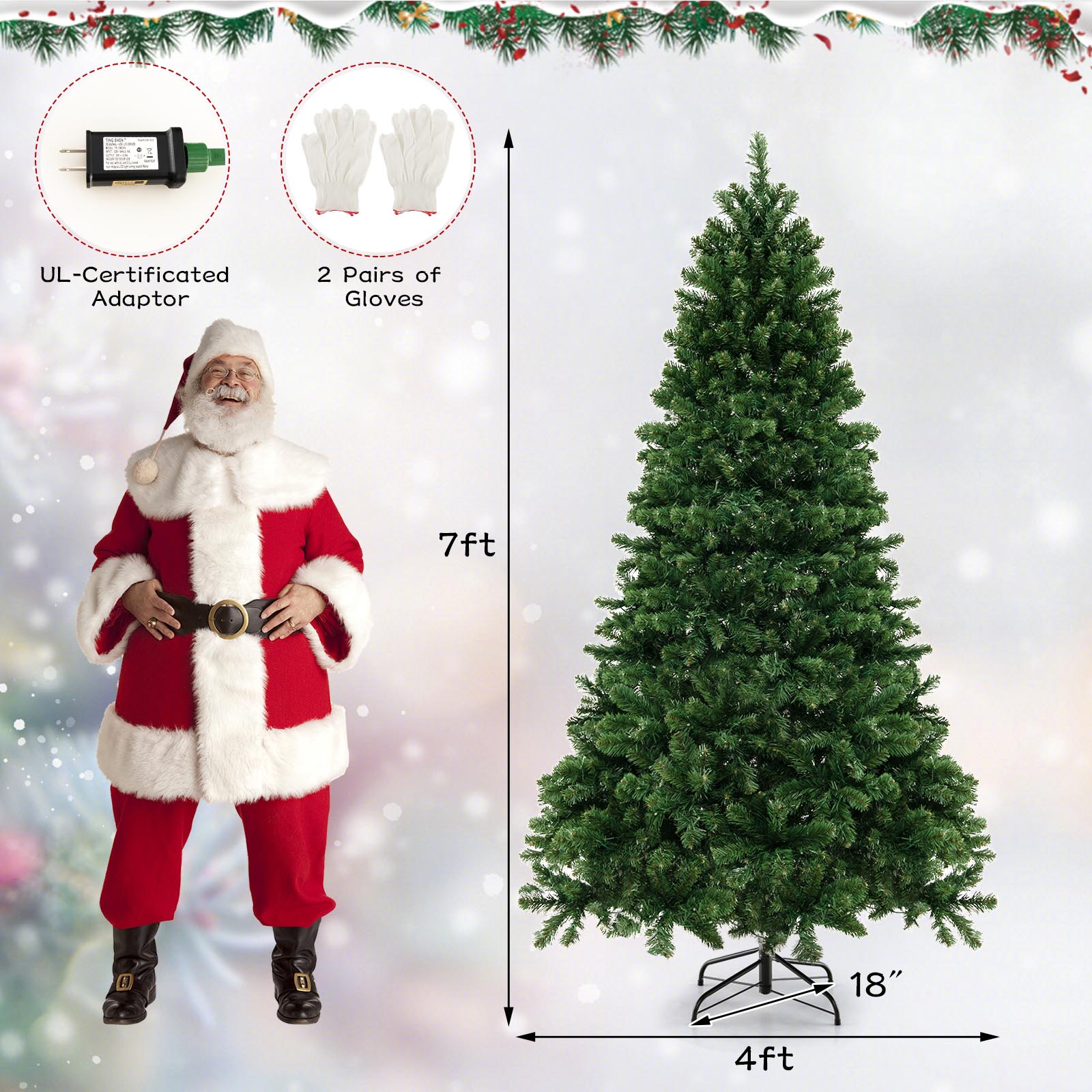 7 Ft Hinged Christmas Tree, PVC Branch Tips, Warm White LED Lights, Green Christmas Tree at Gallery Canada