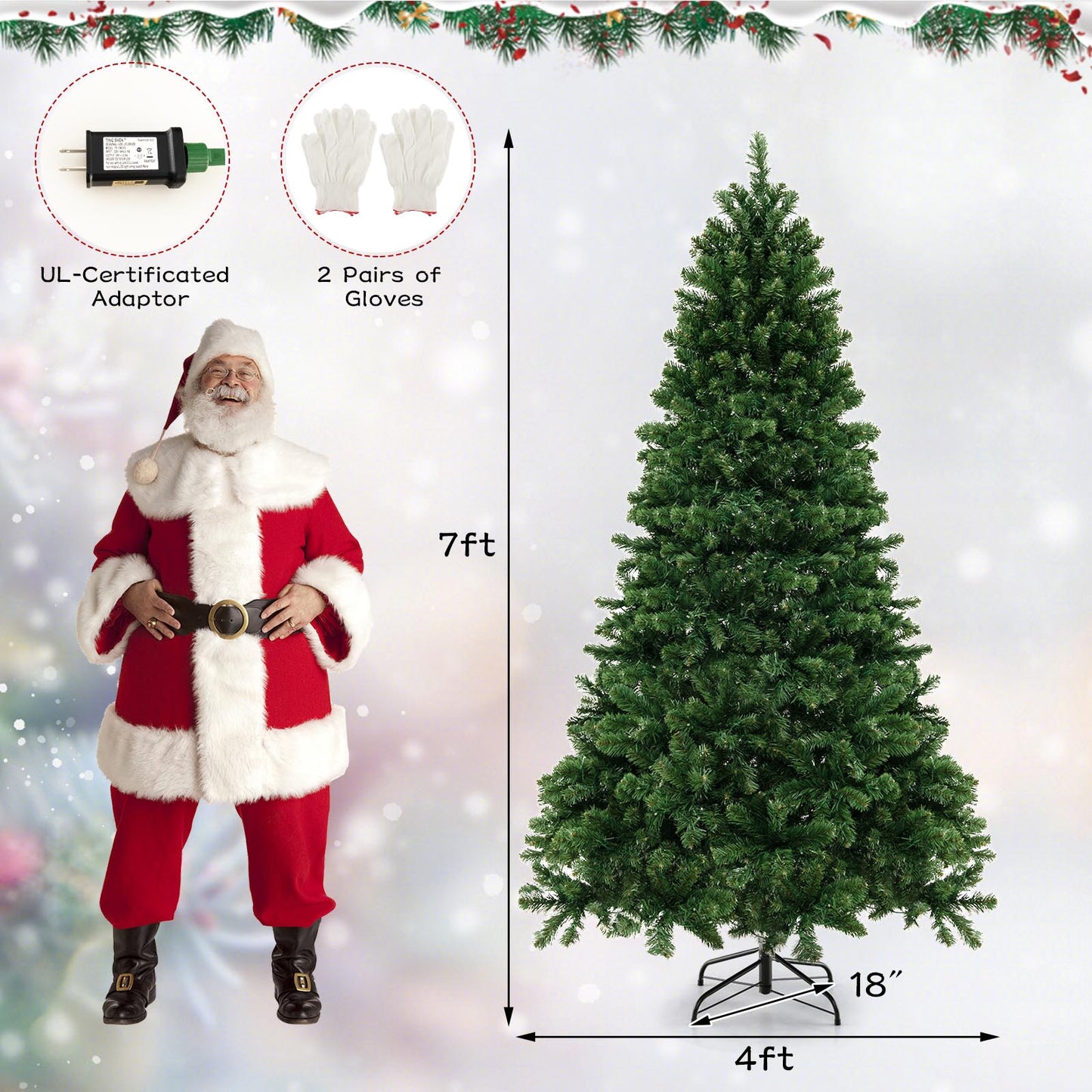7 Ft Hinged Christmas Tree, PVC Branch Tips, Warm White LED Lights, Green Christmas Tree at Gallery Canada