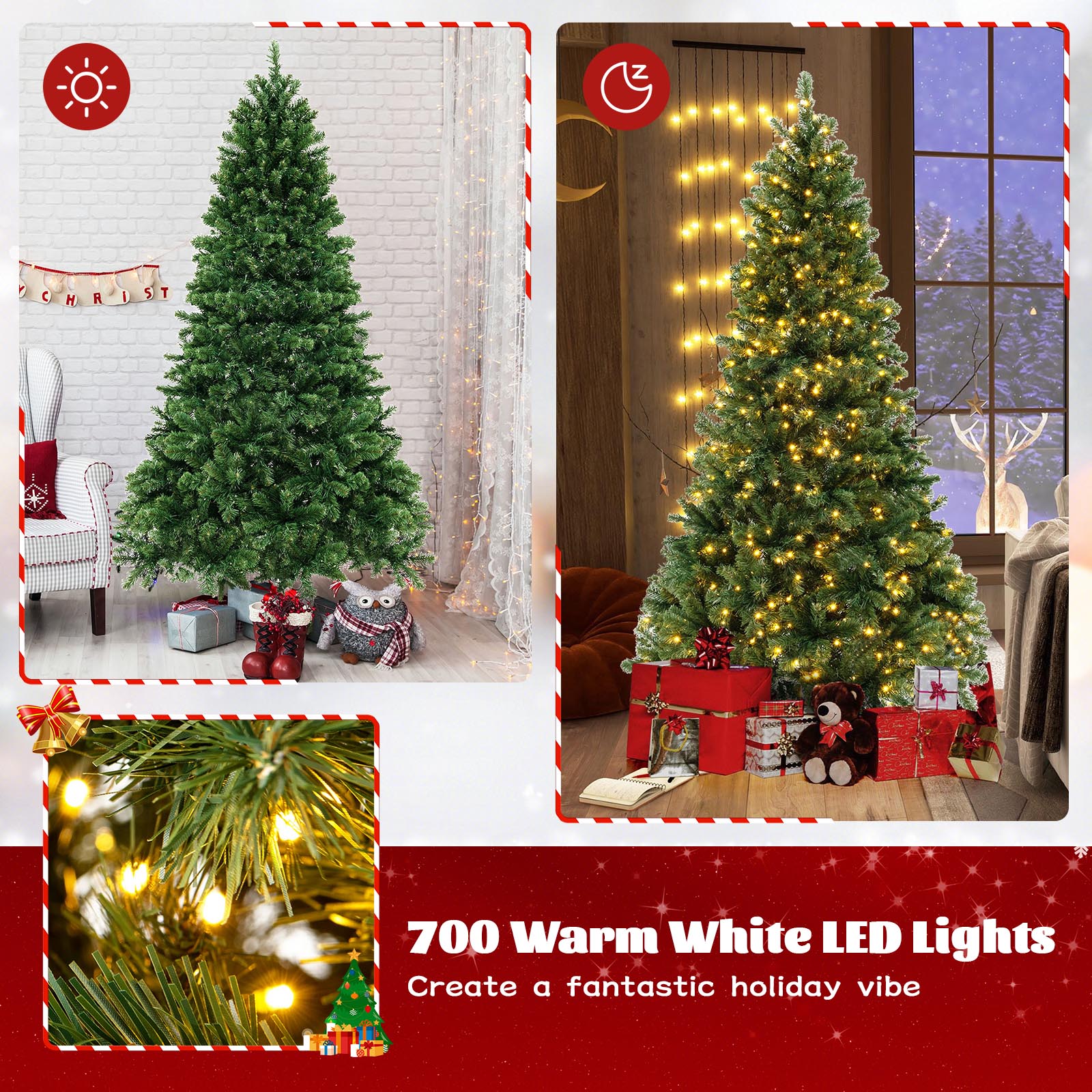7 Ft Hinged Christmas Tree, PVC Branch Tips, Warm White LED Lights, Green Christmas Tree at Gallery Canada