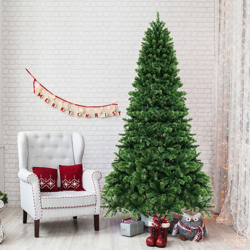 6/7/8 Feet Hinged Christmas Tree with PVC Branch Tips Warm White LED Lights-8 ft, Green