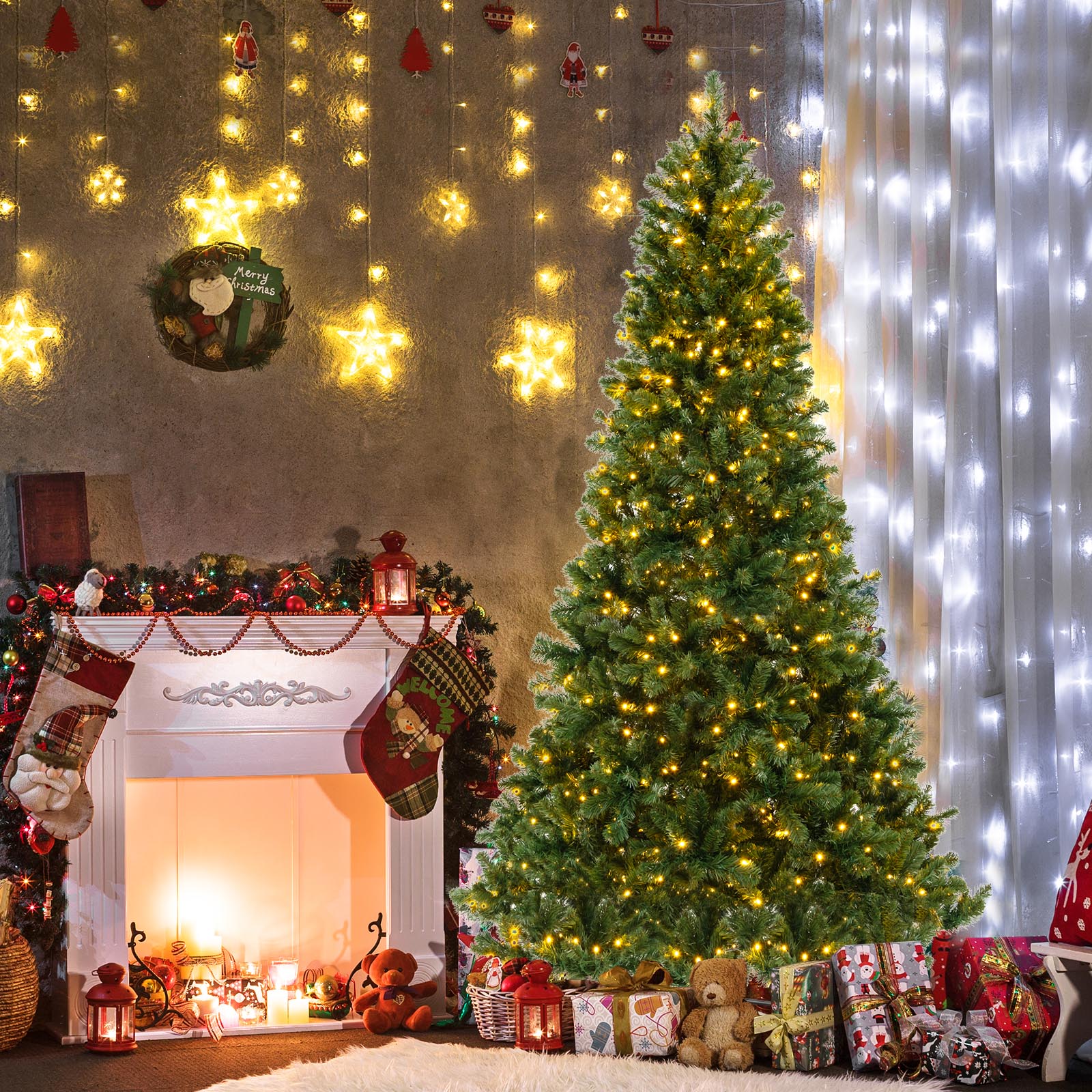 6/7/8 Feet Hinged Christmas Tree with PVC Branch Tips Warm White LED Lights-8 ft, Green Christmas Tree at Gallery Canada