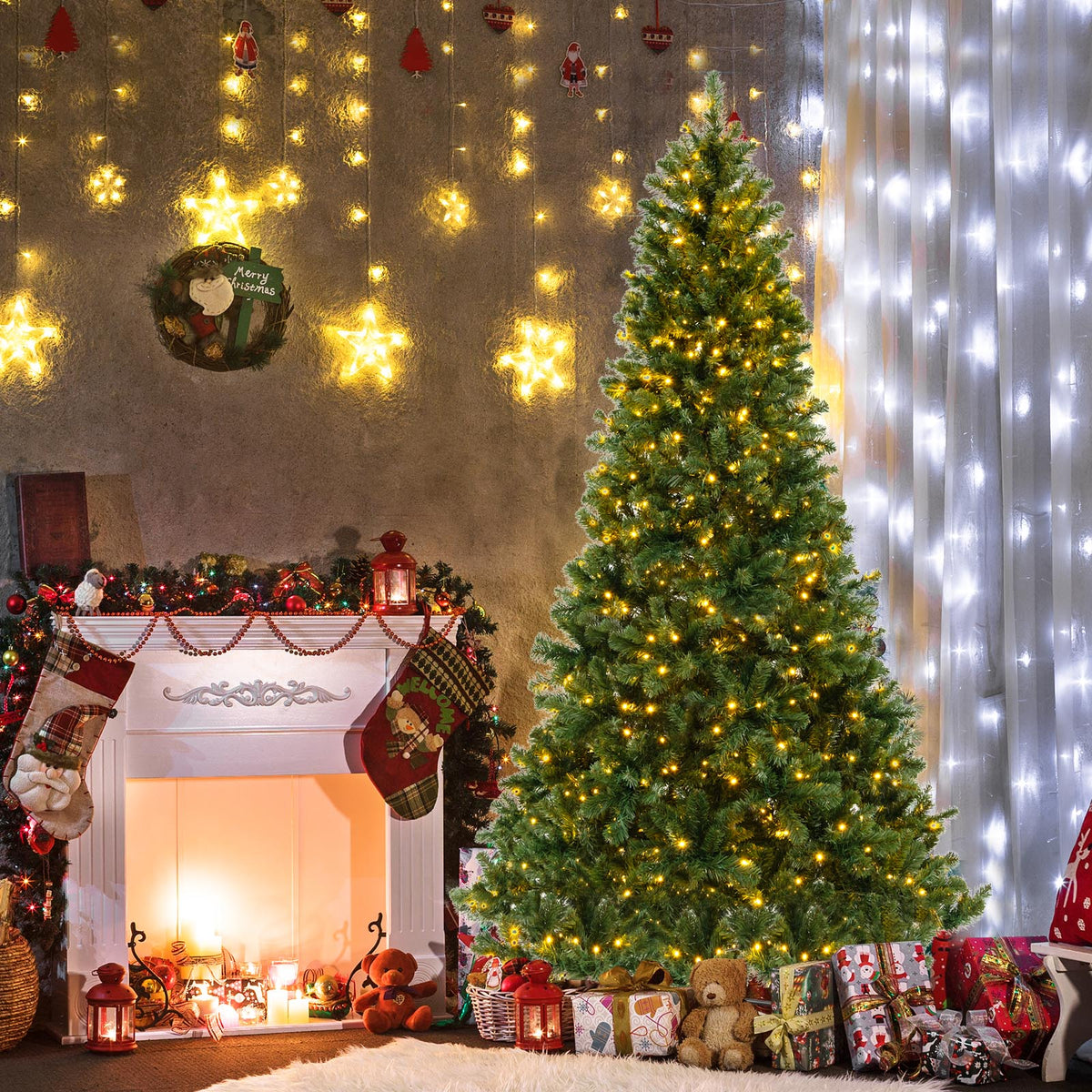 6/7/8 Feet Hinged Christmas Tree with PVC Branch Tips Warm White LED Lights-8 ft, Green Christmas Tree at Gallery Canada