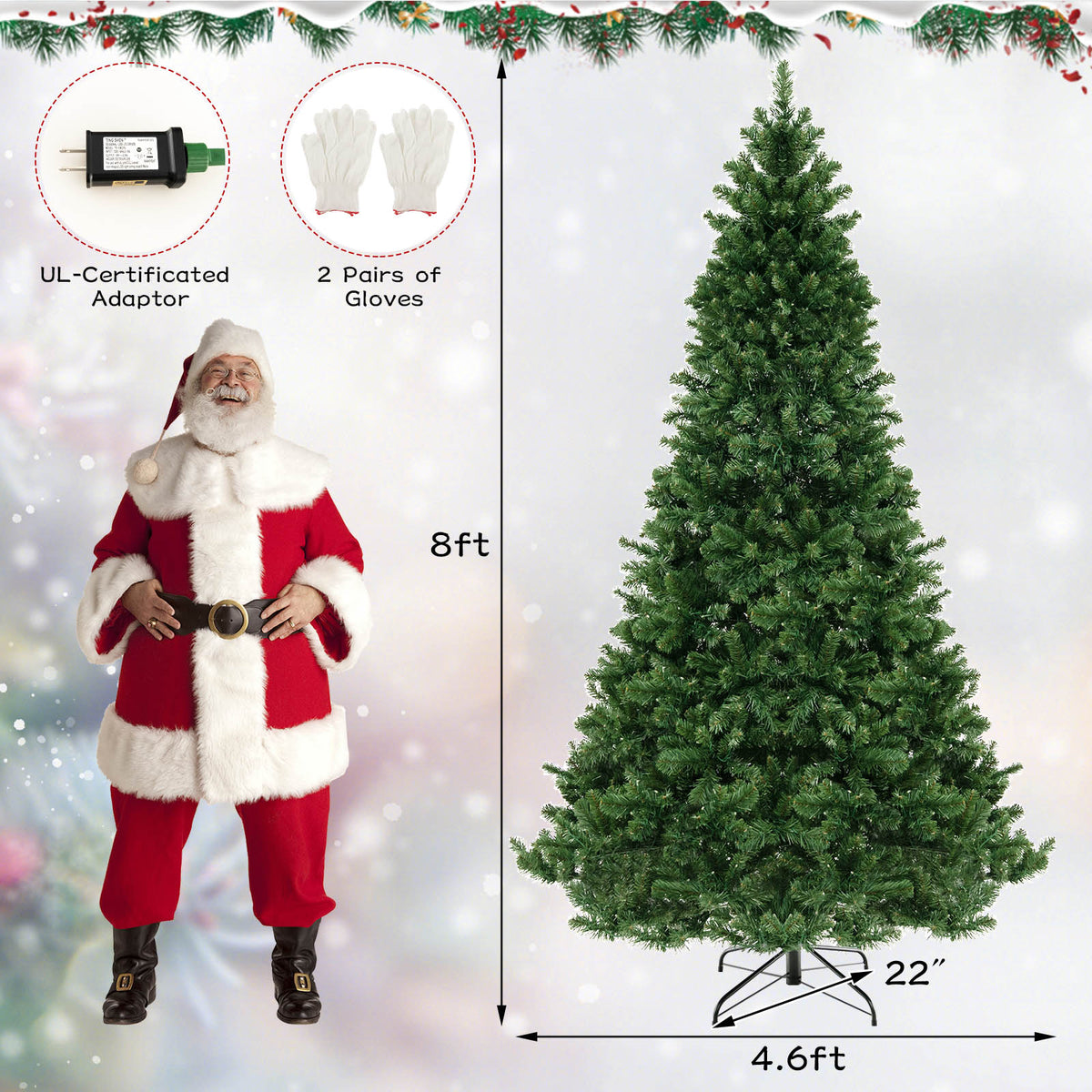 6/7/8 Feet Hinged Christmas Tree with PVC Branch Tips Warm White LED Lights-8 ft, Green Christmas Tree at Gallery Canada